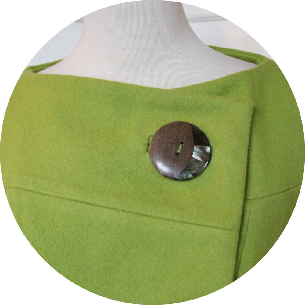 Veste courte en laine vert anis, paletot style annees 60, doublure coton matisse, manteau court en laine et coto, manteau hiver en laine--9995496193538