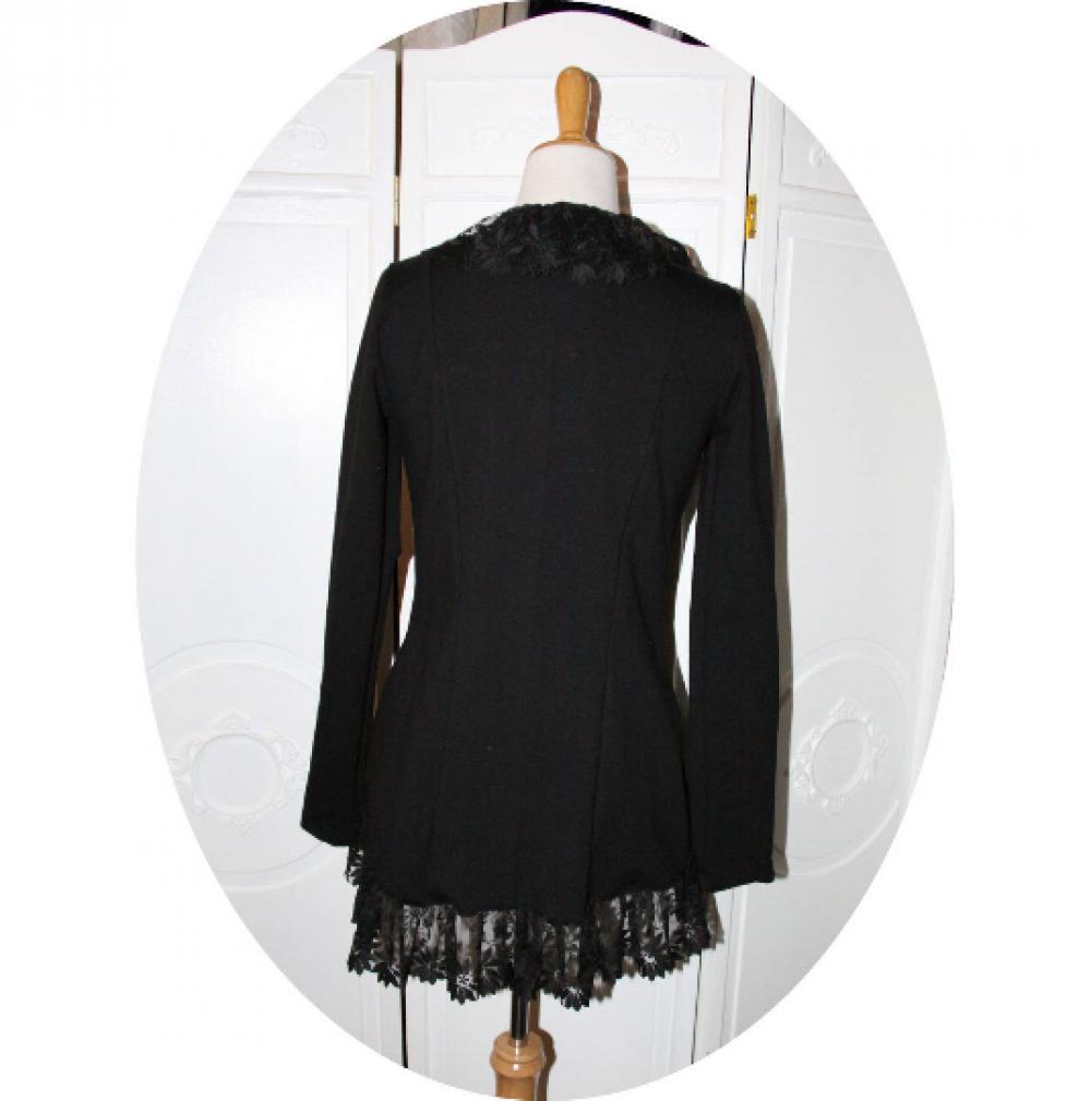 Veste gilet à manches longues en maille jersey de coton noire en dentelle forme légèrement queue de pie--9995574319928