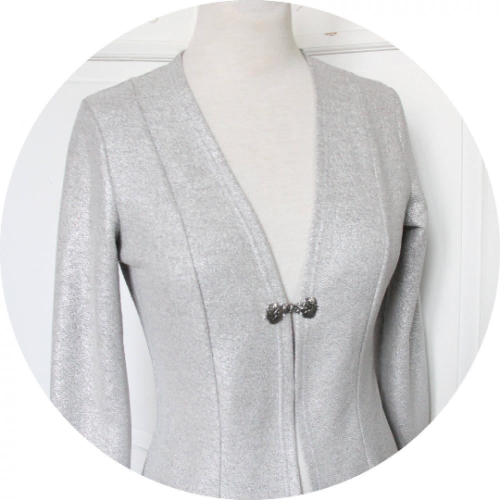 Veste souple et cintrée à manches longues gris argent en maille coton--9995983816117