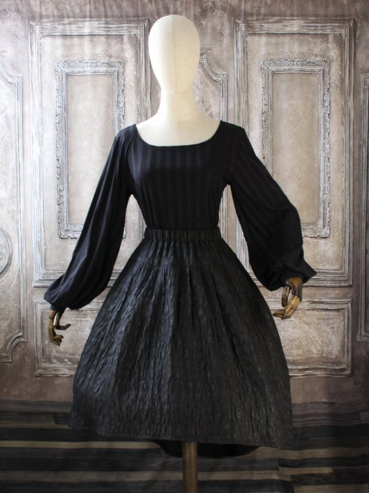 Jupe mi-longue en brocard gris anthracite