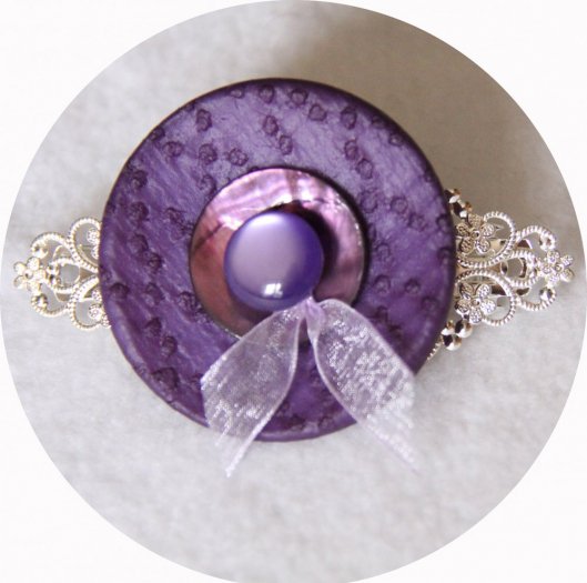 Barrette boutons mauve et argent longueur 8cm