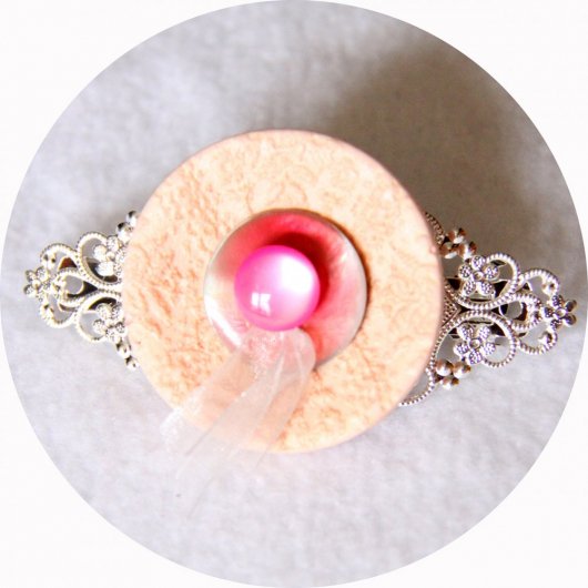 Barrette boutons rose corail et argent longueur 8cm