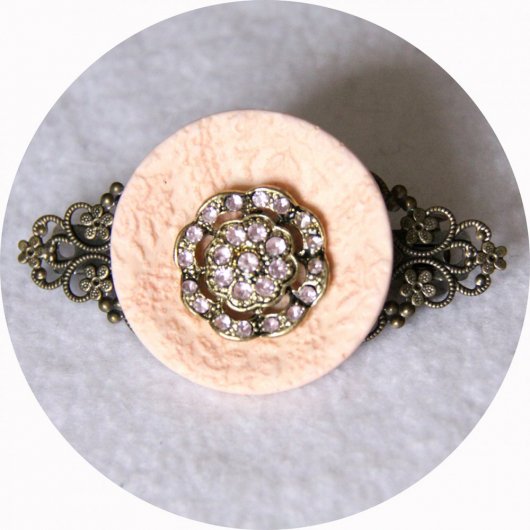 Barrette boutons rose corail et bronze longueur 8cm