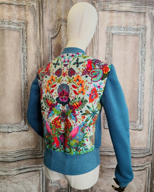 Blouson bomber bleu et vert Oiseau du Paradis