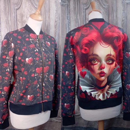 Blouson bomber Reine de Coeur noir et rouge