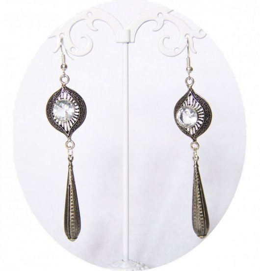 Boucles d'oreille pampille argent et cabochon transparent