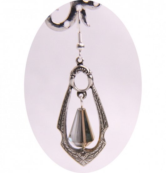 Boucles d'oreilles Baroques argentées goutte irisée