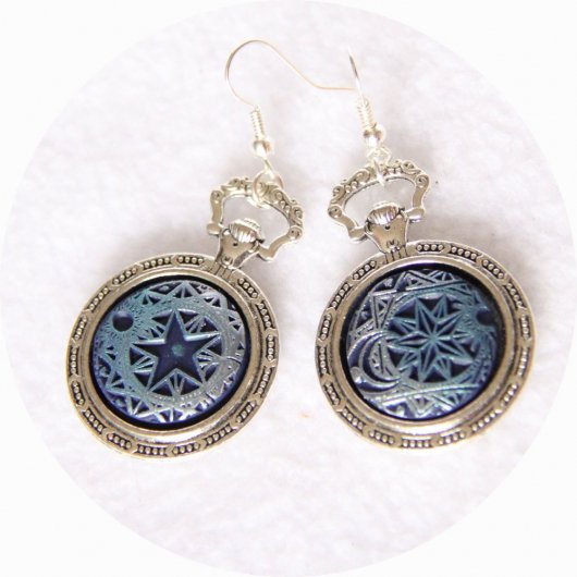 Boucles d'oreilles bleu et argent Steampunk l'Alchimiste