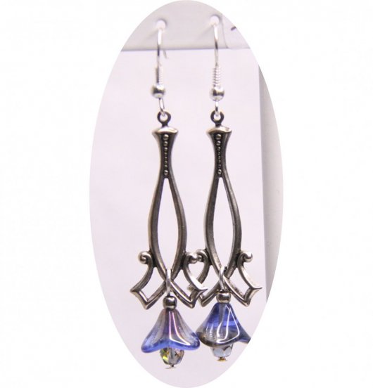 Boucles d'oreilles elfiques argentées avec fleur bleue