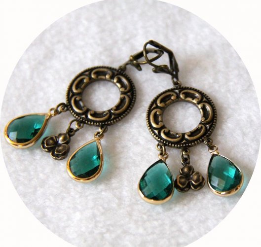 Boucles d'oreilles esprit médiéval rondes bronze et vert