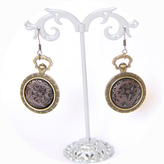 Boucles d'oreilles noir et bronze Steampunk l'Alchimiste