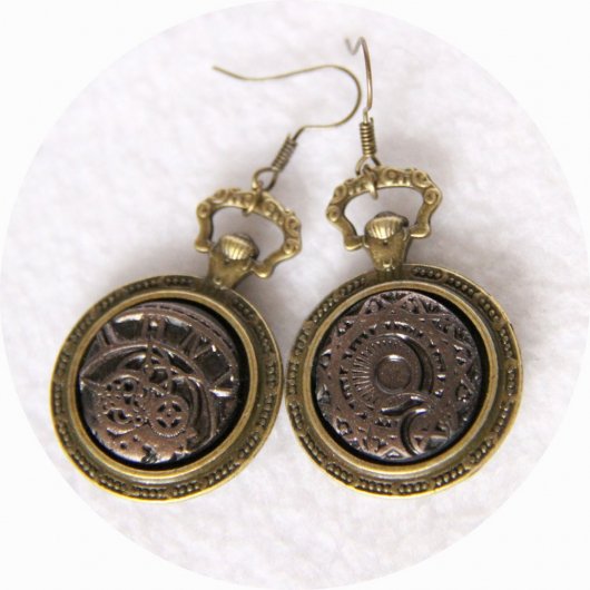 Boucles d'oreilles noir et bronze Steampunk montre à gousset