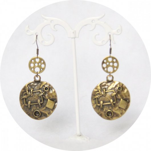 Boucles d'oreilles Steampunk rondes bronze