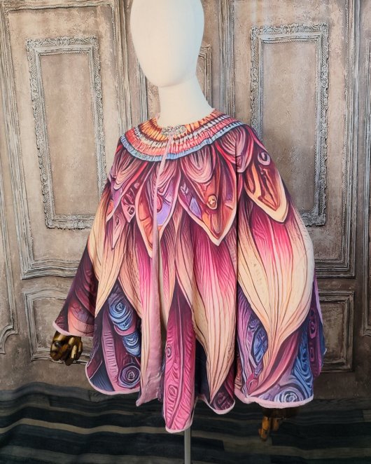 Cape fleur rose et doublure doudou polaire