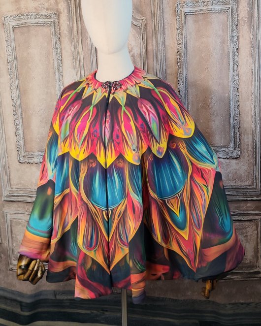Cape fleur bleu et rouge et doublure doudou polaire