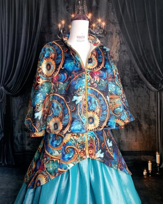 Cape en velours imprimé Nautilus bleu et or