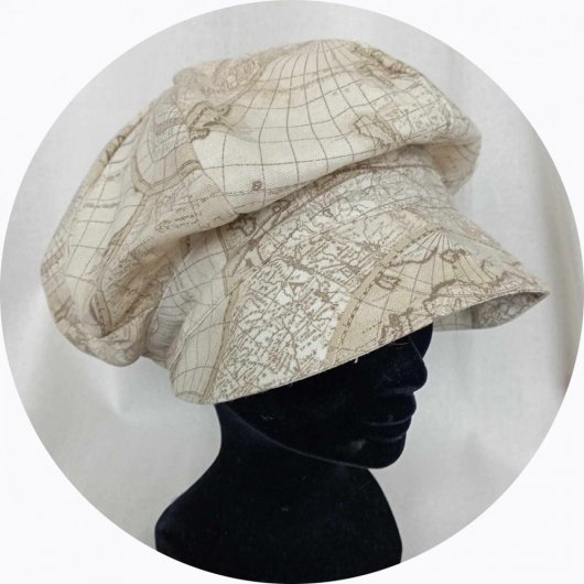 Casquette Gavroche beige doré imprimé carte