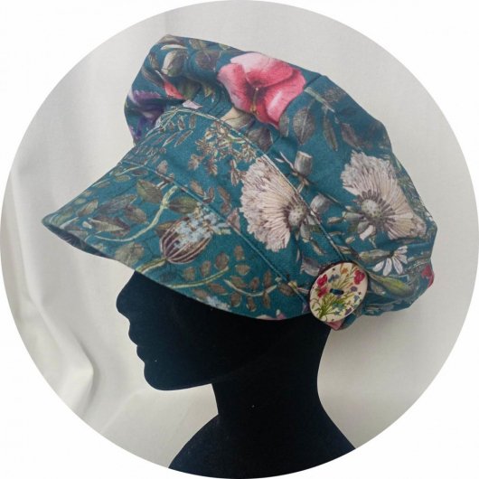 Casquette Gavroche bleue fleurs des champs