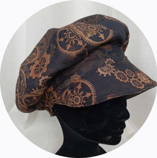 Casquette Gavroche marron  imprimé engrenages