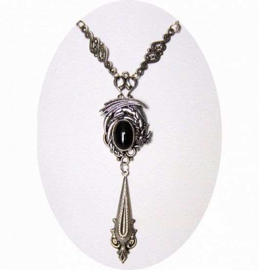 Collier médaillon dragon noir et argent