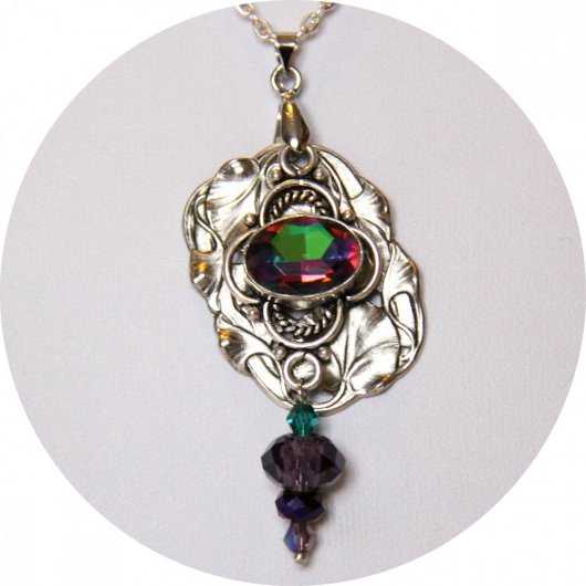 Collier Nenuphar argent et cristal vitrail