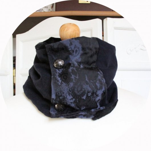 Col tour de cou pour homme en cachemire et brocard marine doublure polaire