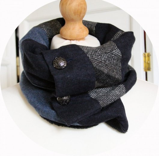 Col tour de cou pour homme en laine et cachemire bleu marine doublure polaire
