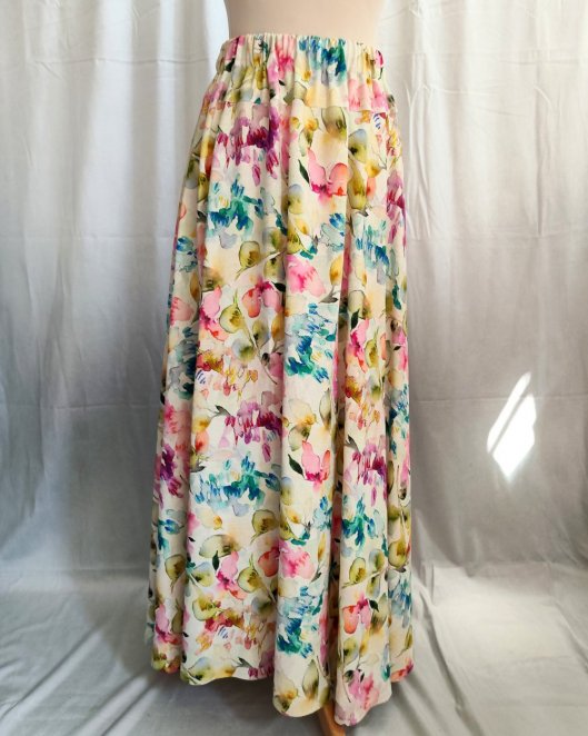 Jupe aquarelle à fleurs evasée longue en viscose imprimé floral