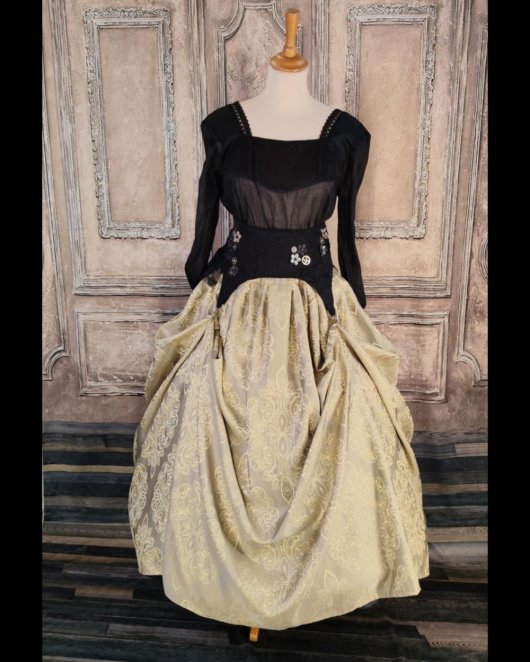 Jupe longue en brocard beige doré