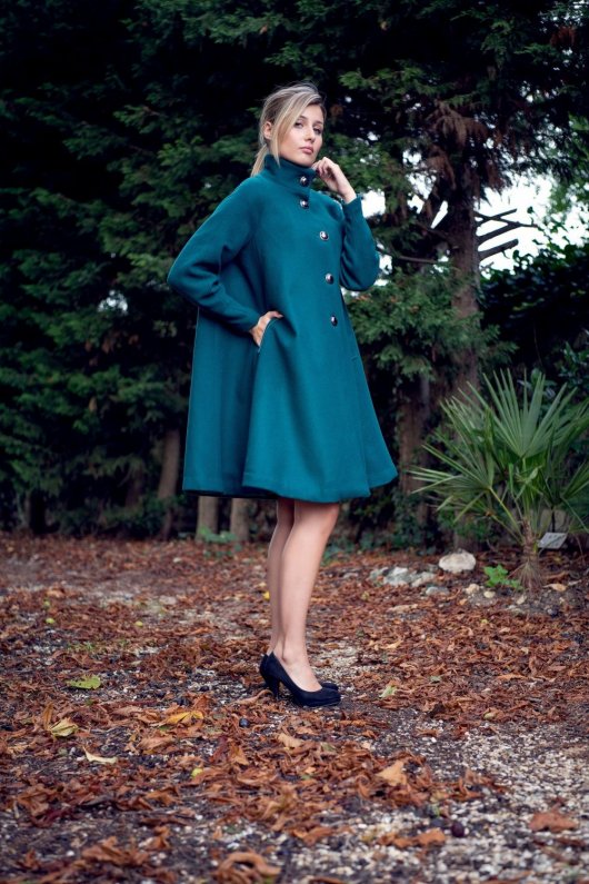 Manteau Swing  années 50 en laine vert anglais