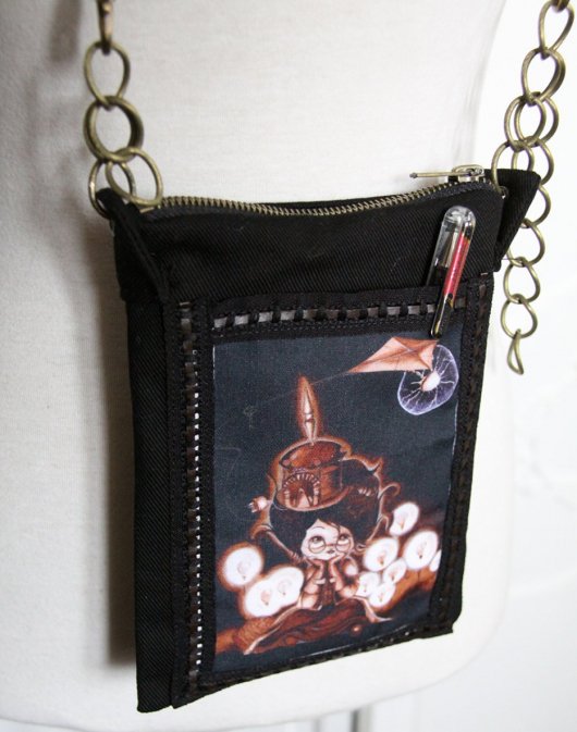 Petit sac steampunk noir zippé en bandoulière