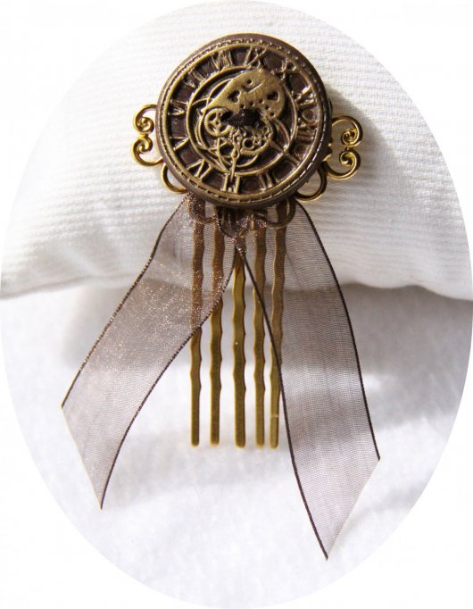 Pic peigne à cheveux Steampunk bronze et doré