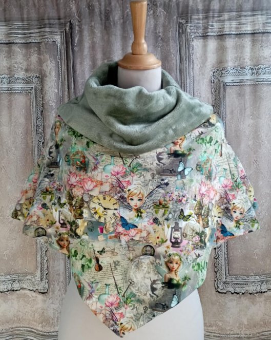 Poncho court petite fée et polaire vert sauge