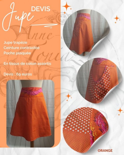 Reservé pour Agnès - Jupe courte trapeze avec poche orange