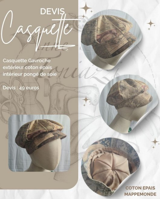 RESERVEE - Casquette Gavroche beige imprimé mappemonde