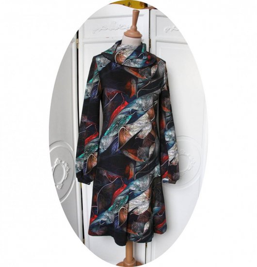 Robe en maille de coton imprimée feuillage et col cheminée