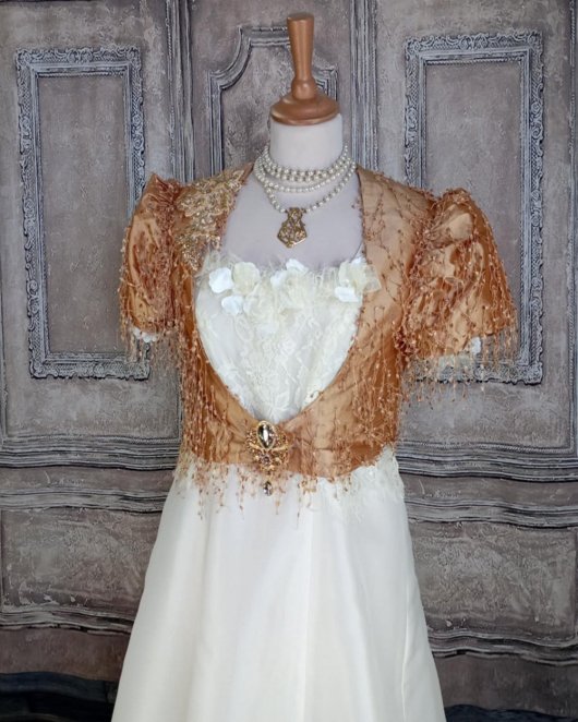 Robe style Empire - Bridgerton en soie blanc et or