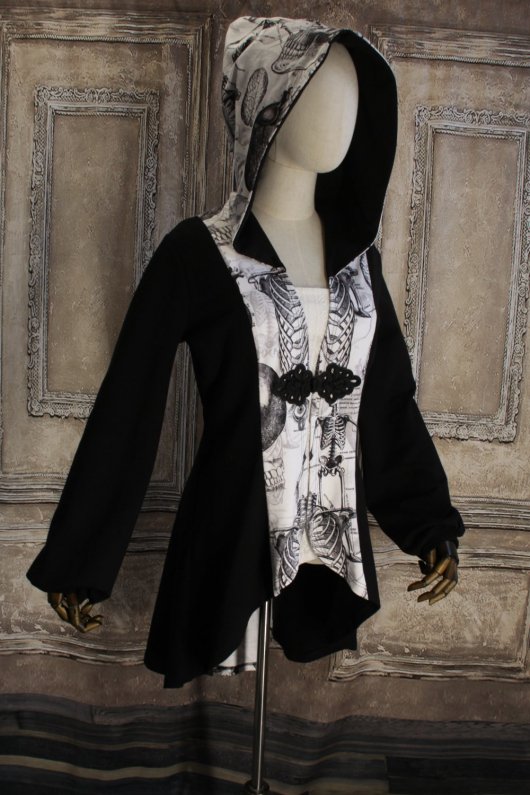 Veste gilet noir à capuche et manches longues imprimé anatomique