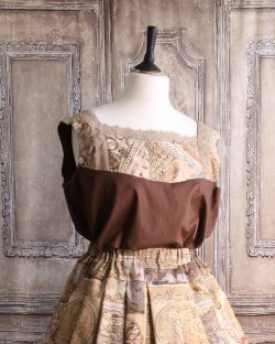 Blouse marron en patchwork et dentelle T42
