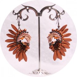 Boucles d'oreilles ethniques spirale de perles cuivre
