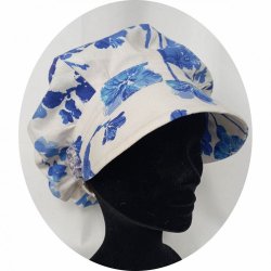 Casquette Gavroche bleu et blanche à fleurs