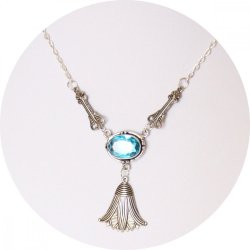 Collier Fleur de Lotus argent et cristal bleu