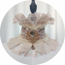 Col corset de cou en dentelle nude et broche strassée