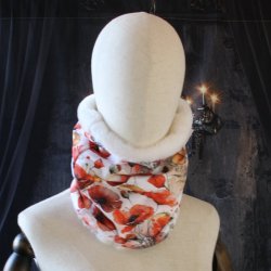 Col snood tour de cou imprimé coquelicot et fausse fourrure blanche