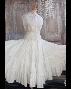 Jupe longue évasée à volants coton blanc