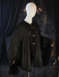 Manteau cape légère en maille noire et doré