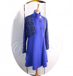 Manteau Spencer de forme trapèze en laine bleu roi et tweed paillettes