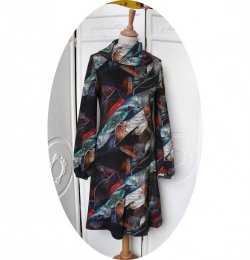 Robe en maille de coton imprimée feuillage et col cheminée