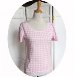 Top P'tit Basique tshirt vichy rose à manches courtes